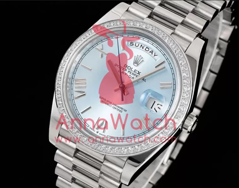 DayDate 228349 40mm Pres SS/SS Ice Blue/Rmn GSF A3255 (Tungsten Heavy Version)